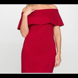 Red off shoulder dress